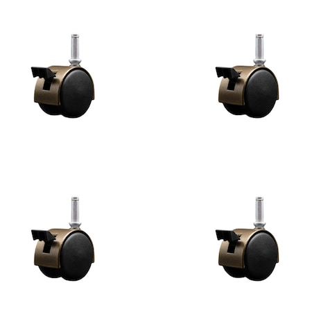 Service Caster 2'' Antique Metal Hood Twin Caster Locking Nylon Wheels Grip Ring Stem, 4PK SCC-GR02S50D-NYS-WA-B-716X1716-4